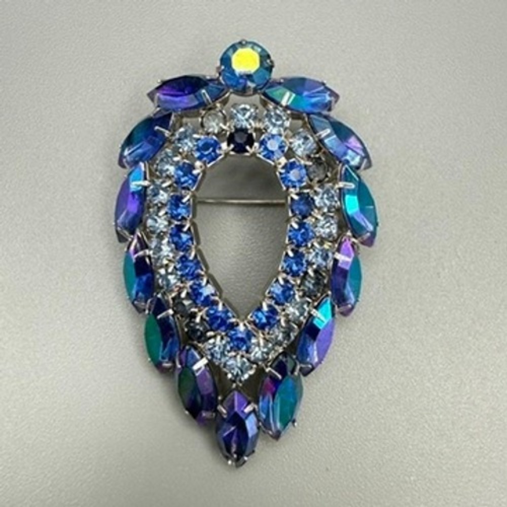 Vintage Julianna Blue Lagoon Brooch for Sarah Coventry Large Rhinestone